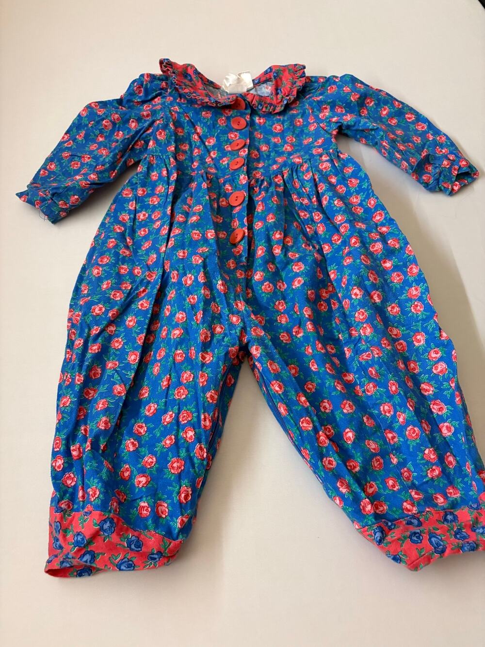 Vintage Mousefeathers Floral Jumpsuit Romper Ruffle Collar Size 2 Cottagecore